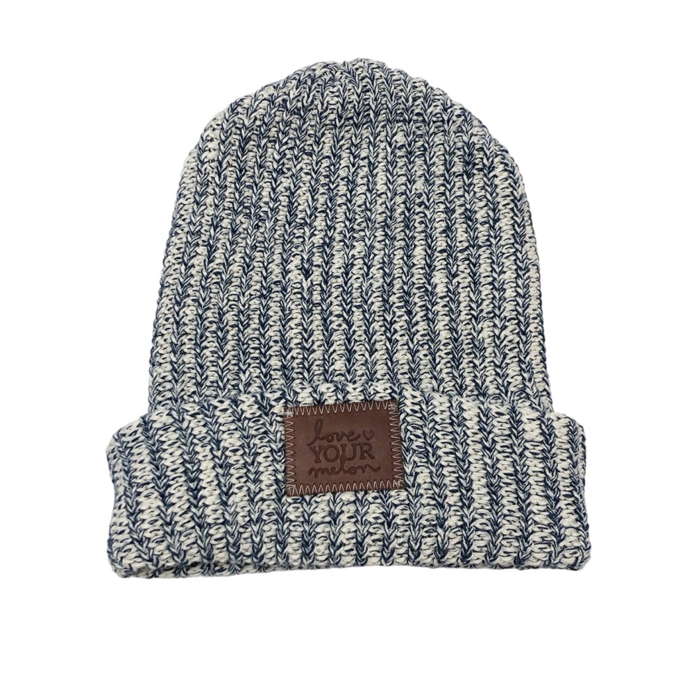Love Your Melon | Marled Cuffed Ribbed Knit Marlee Beanie Blue White
